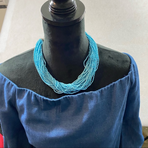 Beaded Necklace Multiple Strands Blue beads 20” length - Picture 6 of 6